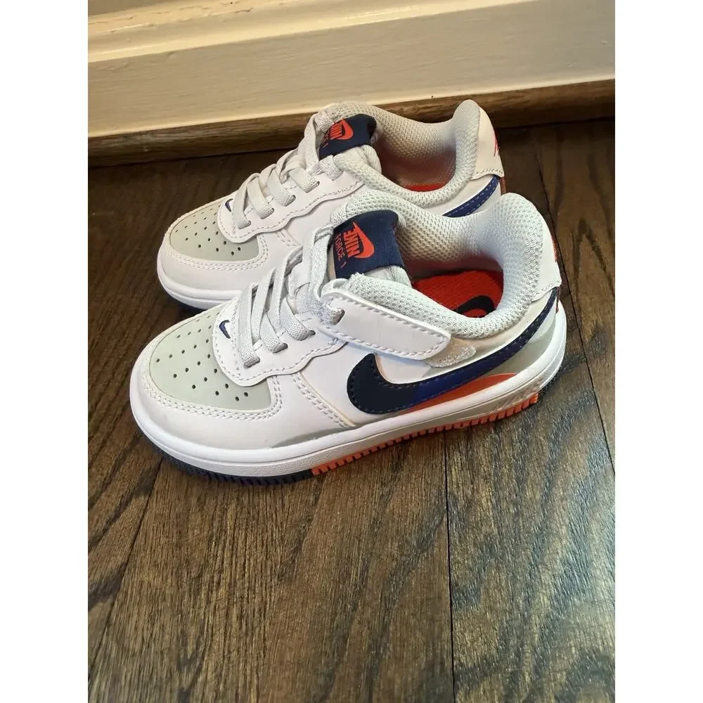 Nike Force 1 Low Easyon LV8 2 PS Light Silver Navy Kids Preschool Sz 8c NEW
